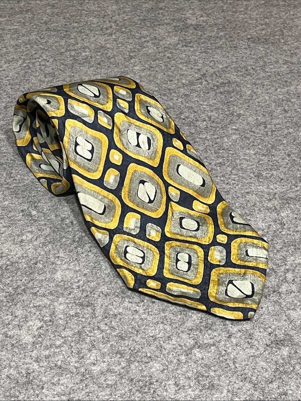 '70s Yves Saint Laurent Vintage Yellow and Gray Geometric Silk Tie